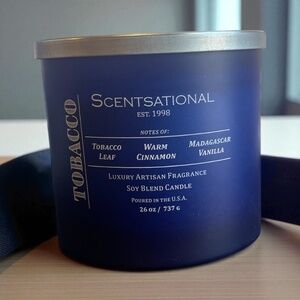 Scentsational Tobacco Candle 26 oz | Triple Cotton Wicks | Amber & Cedar Scent